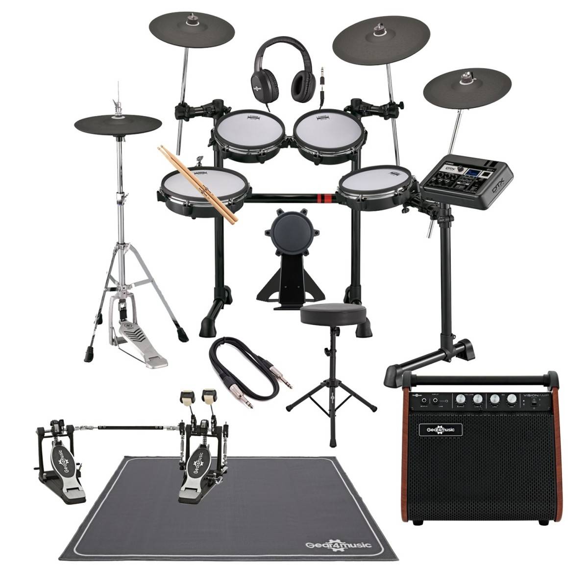 Yamaha DTX6K5-M Electronic Drum Kit With Double Pedal Custom Bundle