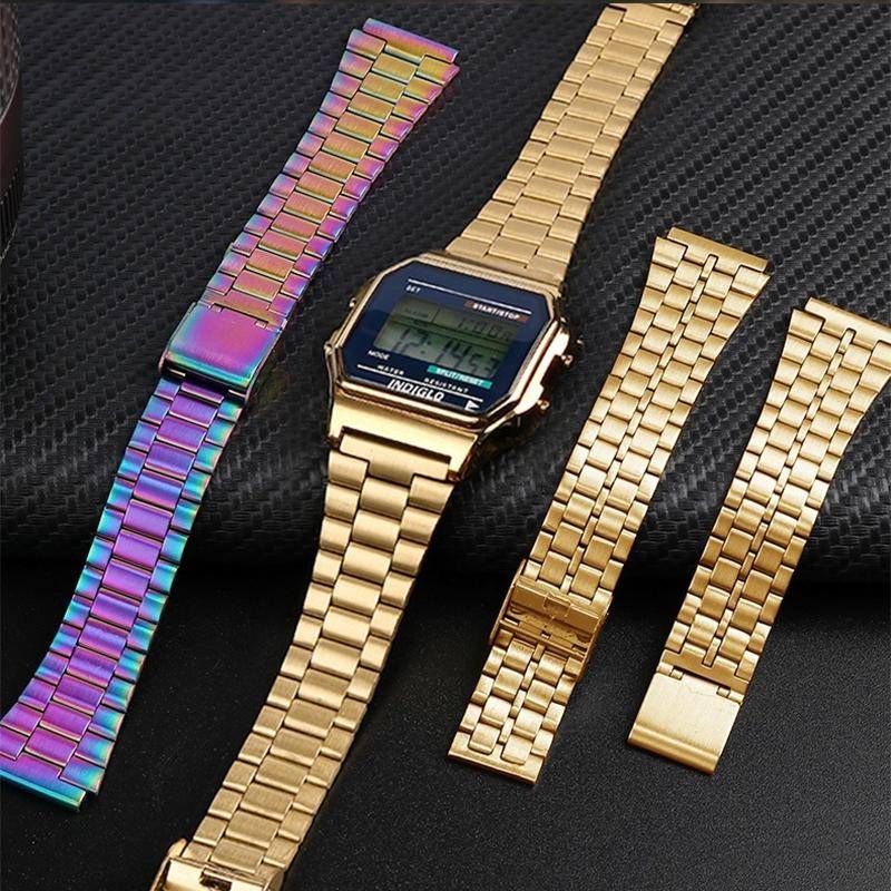 För Casio A158 A159 A168 A158W f91w LA-680 Armband i rostfritt stål AE1200 AE-1300 W-218 Liten fyrkantig Klocka metallarmband 18mm