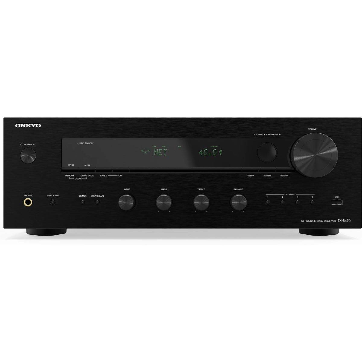 Onkyo TX-8470 svart - Stereo integrerad transistorförstärkare, Spotify, Tidal, Qobuz, Deezer, Amazon Music, Roon Ready, Tunein, G, AM/FM-mottagare
