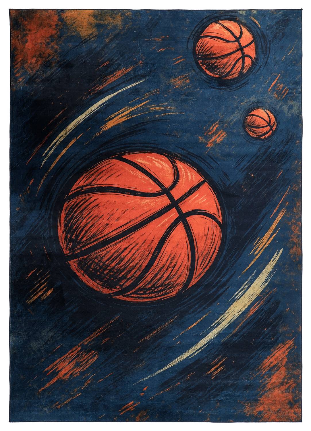 Barnmatta - Basketball (blå) (Storlek: 130 x 190 cm)