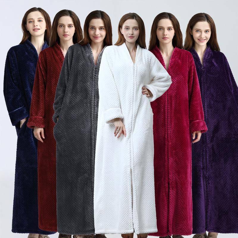Höst&vinter Dragkedja Sammet Morgonrock Plus Öka Nattlinne Män Kvinnor Förtjockning Pyjamas Flanell Hemservice cm vit