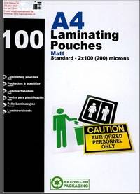lamineringslomme A4 MAT 2x100mic. = 200mic., 100/pk..