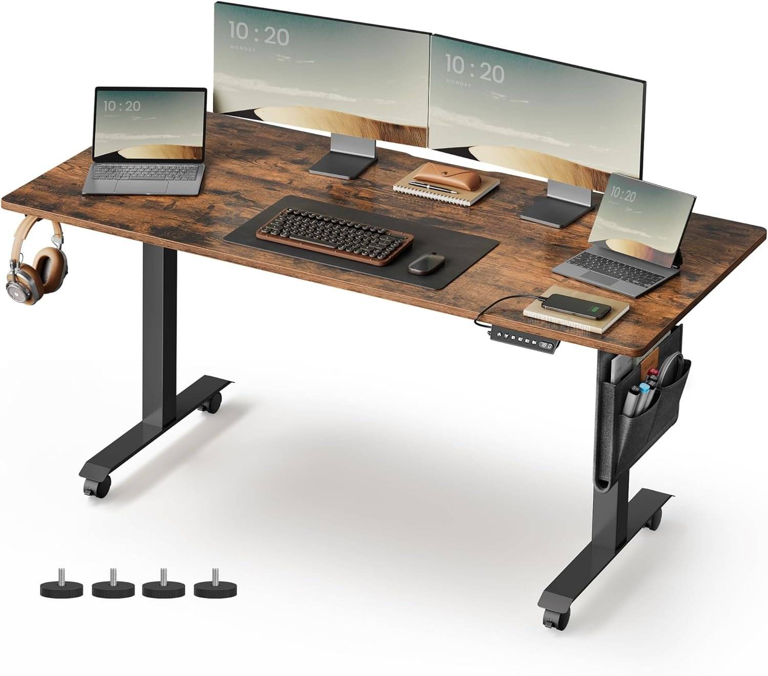 VASAGLE LSD174N01 Height-adjustable desk electric, particle board, steel, Oxford fabric, natural oak colour, 140 cm