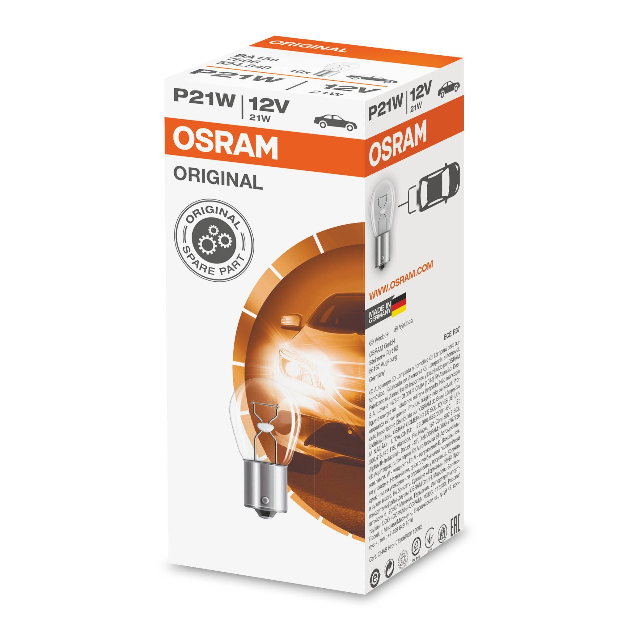 OSRAM 7506 Glødepære P21W, 12V, 21W
