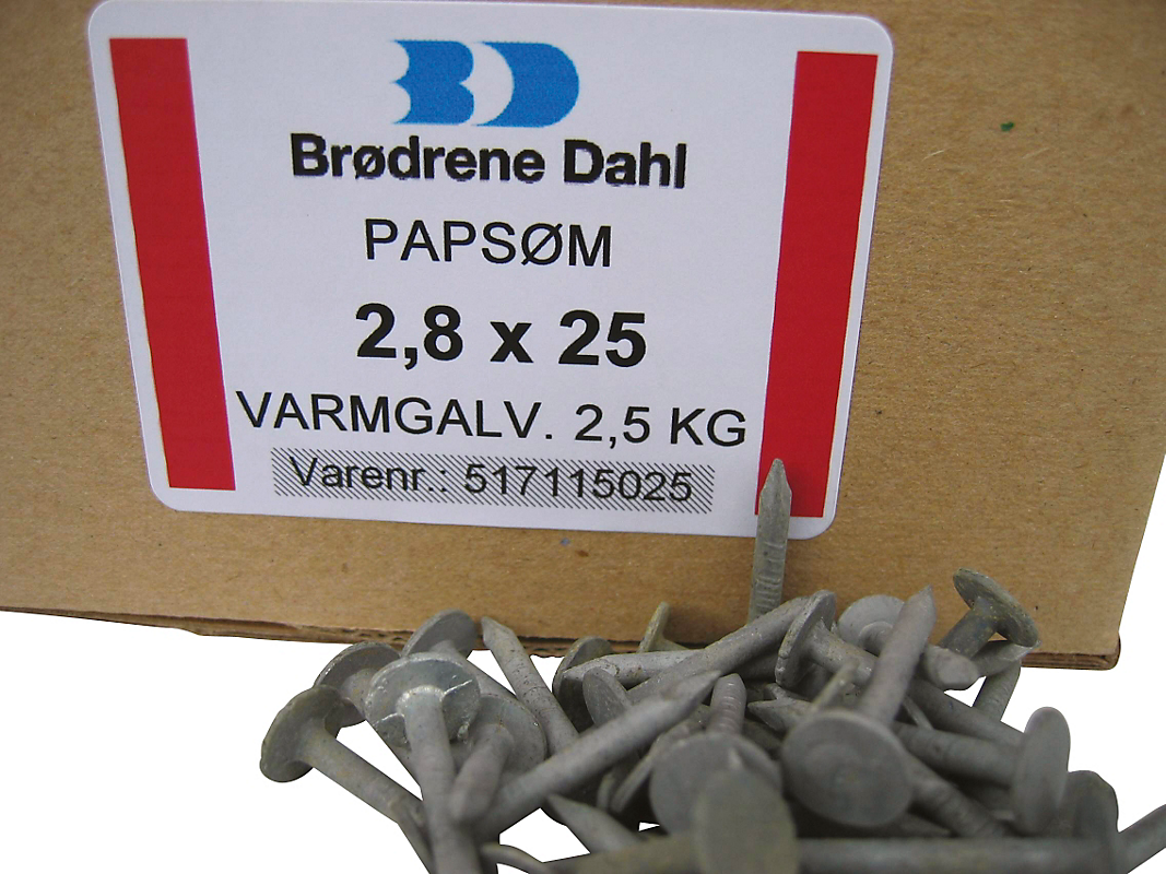 Tagpapsøm 2,8x25mm Varmgalvaniseret -1285 stk. pr. pakke