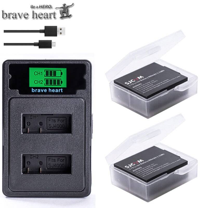SJCAM Batteri 900mAh med Dubbel USB-laddare - Laddare och 2 batterier