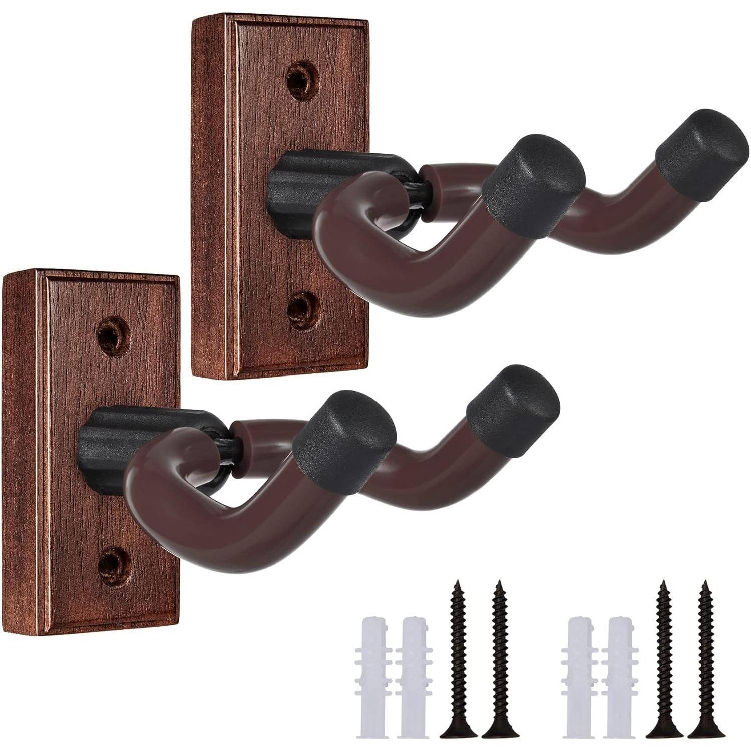 Gitarrväggfäste 2-pack Trägitarrhängare för säker förvaring och visning Stadig väggmonterad hängare för akustisk elgitarr Bas Banjo Mandolin