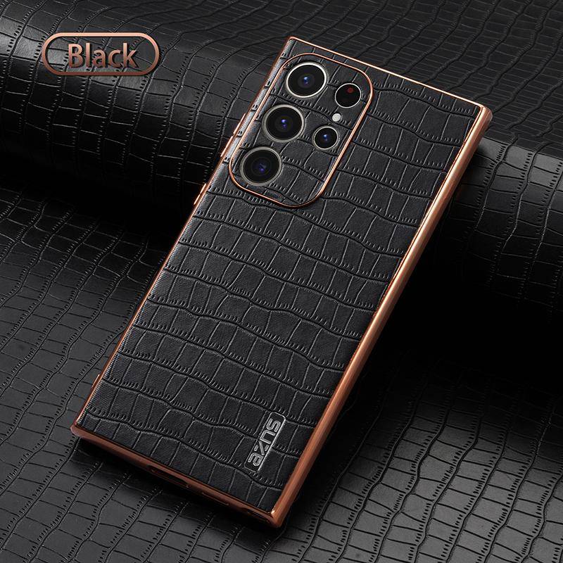 Lyxigt krokodilfodral för Samsung Galaxy S24 Ultra S23 S23FE Skal Galaxy A55 A35 A25 A05s A54 A34 A14 Plätering Mjukt silikonskyddsfodral brun