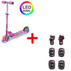California Løbehjul Pink Med LED-Lys + Beskyttelsessæt - Flere Størrelser! Sort/Rød 6-10 år (Small)
