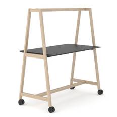 Højt projektbord Nova Wood - Med hjul, HPL, Design Ash Stained Light Grey / Black Fenix