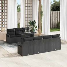 vidaXL Havesofa Sæt med opbevaring 8 pcs Sort Poly rattan
