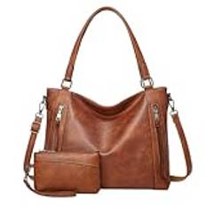Long Keeper Lång hållare stora handväskor för kvinnor – läderväskor crossbody hobo-axelväskor dammode skolväska med damväskor set, Stil2-brun uppsättning