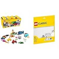 LEGO Classic Mittelgroße Bausteine-Box, Konstruktionsspielzeug & Classic Weiße Bauplatte, quadratische Grundplatte mit 32x32 Noppen als Basis Sets, Konstruktionsspielzeug 11026