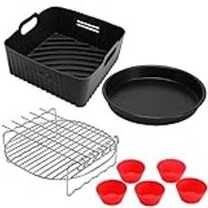 Varmluftsfritös tillbehör 21 cm, luftfryer tillbehör kompatibel för COSORI 5,5 L 4,7 L, Cecotec 6 L Airfryer silikonform kruka, återanvändbar Air Fryer tillbehör – 4 st