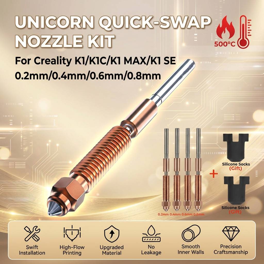 3D Printer Part Unicorn Quick-Swap Nozzle Kit 500°C For Creality K1C Nozzle K1 Max K1 SE Ender 3 V3/3 V3 Plus High Flow Nozzle