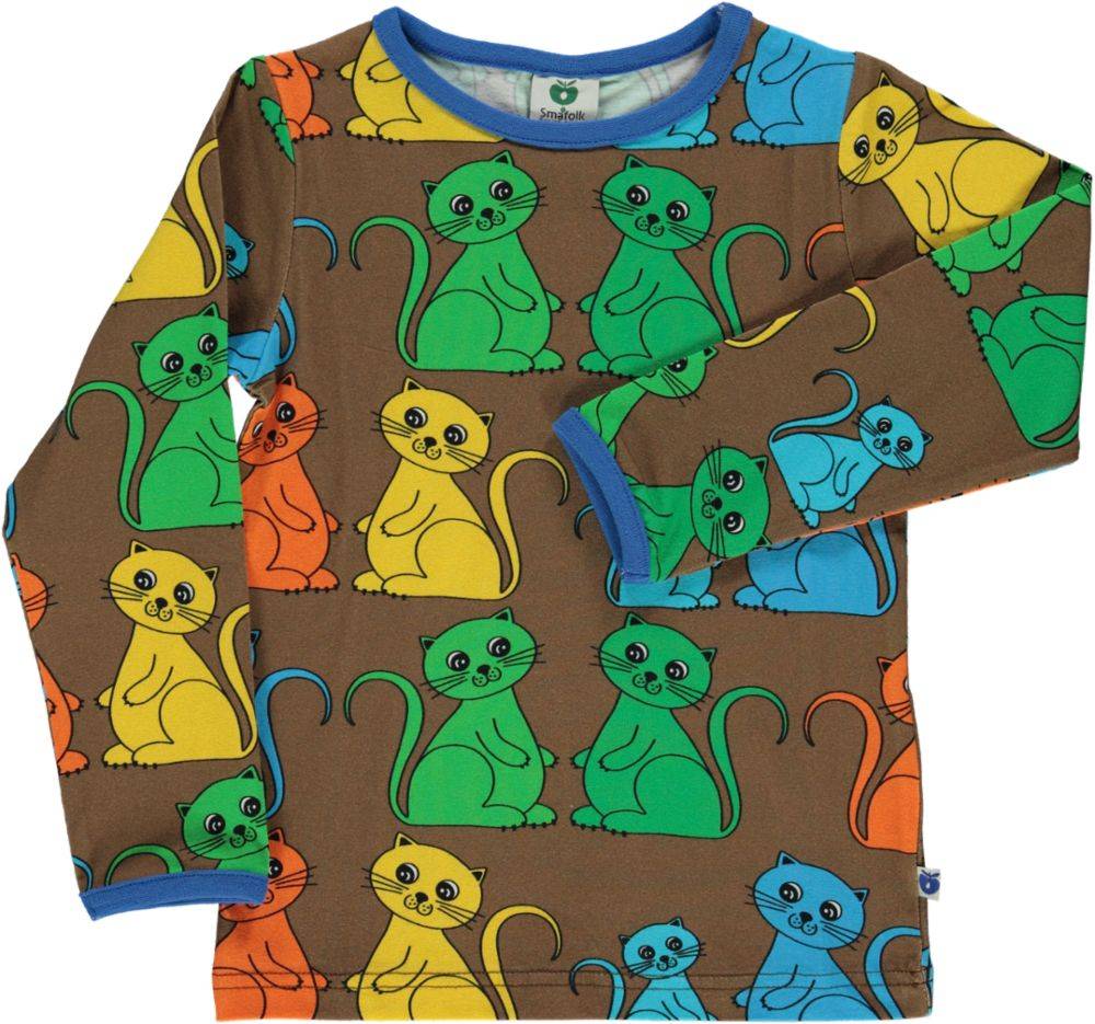 Langærmet bluse med katte - Toasted Coco / 3-4