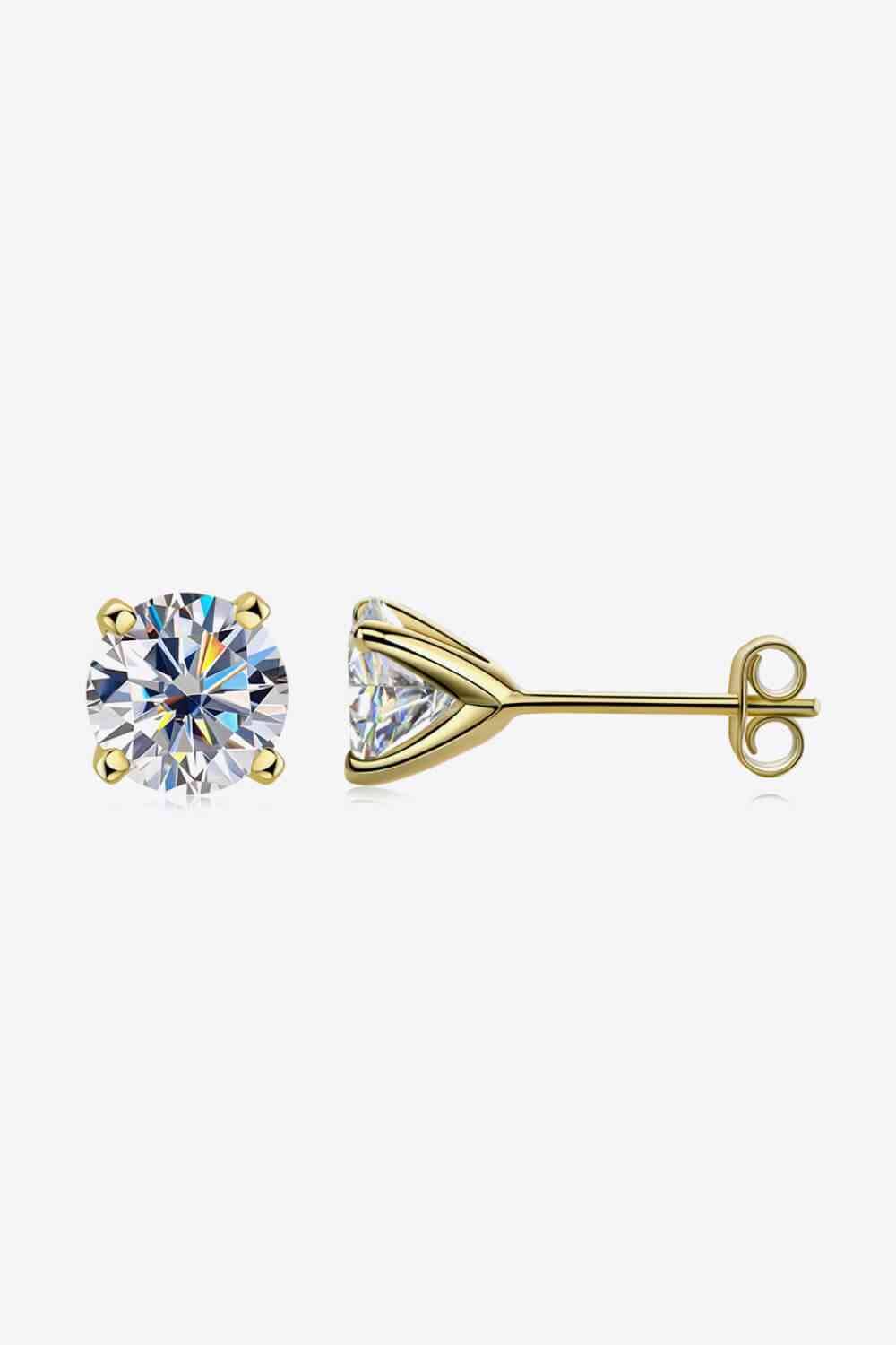 925 Sterling Silver 1 Carat Moissanite 4-Prong Stud Earrings - Gold / One Size