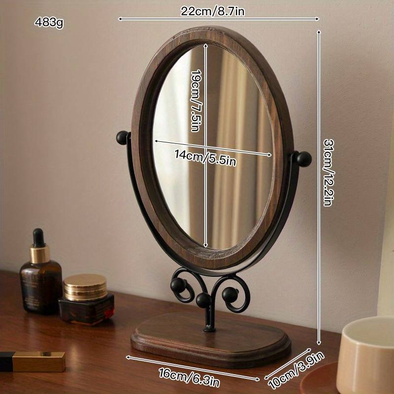 TEMU Vintage Bedroom Tabletop Mirror, Solid Wood Makeup Vanity With Rotatable Design For Home Use, Personal Grooming, Elegant Decor, Highquality Finish, Stylish Mirror, Interior Designers