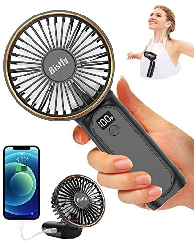 Bistfy Handventilator Tragbarer, Mini Ventilator 5200mAh Handventilator Akku Aufladbar, Starker Leise 6 Geschwindigkeit Faltbarer Taschenventilator Nackenventilator für Reisen, Zuhause, Büro