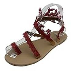 RJDJTTBD Damsandaler Platt Clip Toe Casual Spets Blommig Beach Flip Flop bekväma skor Sommar Elegant tåring Romerska sandaler Bekväm klänning