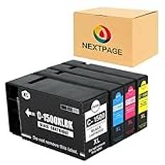 Nextpage 4-pack 1500XL PGI-1500 XL-patroner kompatibla med Canon PGI 1500XL PGI-1500XL bläckpatroner för Canon MAXIFY MB2050/MB2150/MB2350/MB2750 multipack (svart, cyan, magenta, gul)