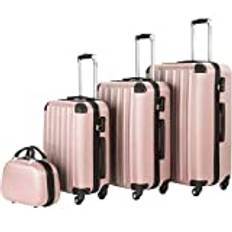 tectake® Resväskor Set i 4 delar, Bagageset med Hjul och Sminkväska, Kabinväska Metallic-look, Handbagage Väska, Ergonomiskt Teleskophandtag, TSA kombinationslås, Tysta Vridbara Hjul - Roséguld