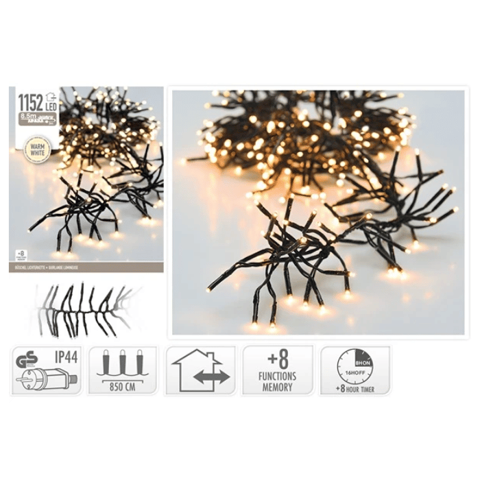 LED-ljusslinga cluster 1152 LED Varmvit 8,5 m