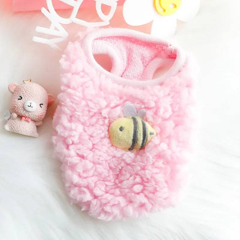 Warm Fleece Vest for Kittens, Puppies & Small Pets - Pink Bee / XXS-advise 0.4-0.8kg / SPC (XXS-advise 0.4-0.8kg)