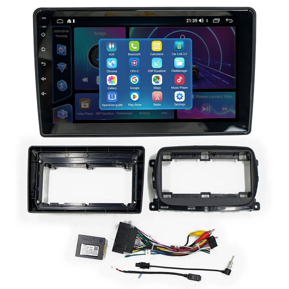 Autoradio 10,1'' kit til Fiat 500 2016-2019 - CarvillZ FYT10 - Trådløs Carplay & Android Auto
