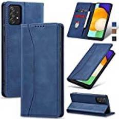 Jasonyu Skal för Samsung Galaxy A52 5G/A52 4G/A52S, Premium Läder Vikbart Skyddande Fodral [Hölster, Magnetisk, kortfack, stativfunktion] Wallet Leather Case Cover för Samsung A52(Blå)