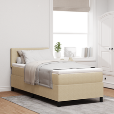 Box Spring Säng med Madrass & LED Ljus Grön Grå 100x200 cm Sammetstyg