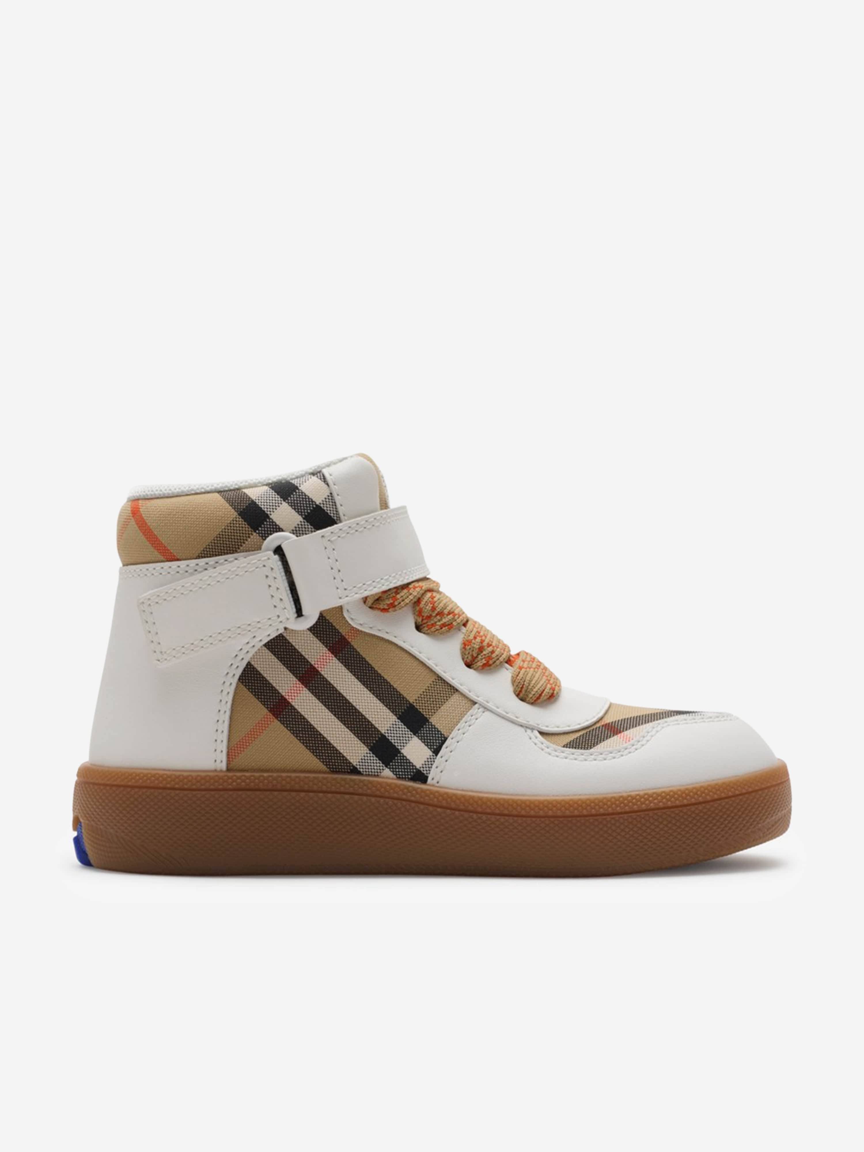 Burberry Kids Sheldon Check Trainers in White - White / EU 33 UK 1