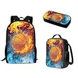 Tomeusey barn skola bokväska set, ryggsäck med lunchlåda pennfodral 3-pack för flickor pojkar småbarn, Basketboll, En storlek, Reseryggsäckar
