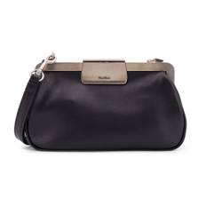 Max Mara, Taske, Dame, Sort, ONE SIZE, Uld, Sort læder skuldertaske med trykknaplukning