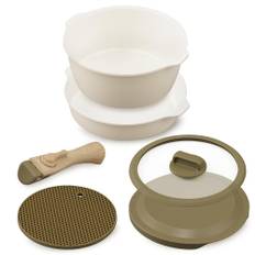 IRIS OHYAMA Frying Pan Set, 6-piece set, gas stove & induction compatible, ceramic coating, oven safe, compact storage, DPAN-6S, ivory