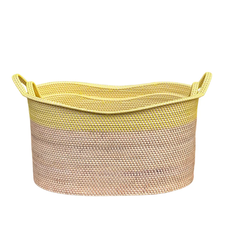 Bambuskurv - Oval to-farvet kurv i gul - Lille (H23 x B37 x L45 cm)