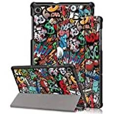 Kemocy fodral för Lenovo Tab M10 HD (2nd Gen) TB-X306X/TB-X306F, PU skal skydd med stativ funktion fodral för Lenovo Tab m10 Plus 2nd Gn 10,1 tum surfplatta, graffiti