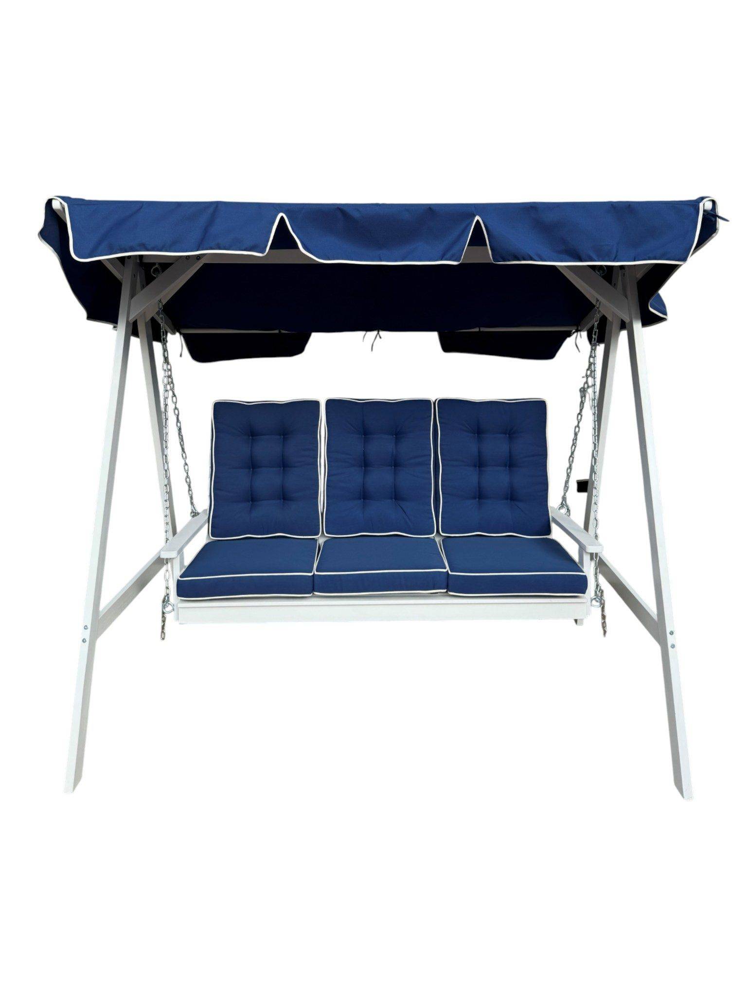 KWA Landet Hammock Gungsoffa med tak i akacia trä inklusive dynor 195x125x159 - Blå / Vit Tyg