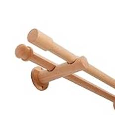 Trä liten gardinstång kit massivt trä robust gardinstång träfiber finish med ändlock lätt att installera 200 cm (78,7 tum) dubbelstång