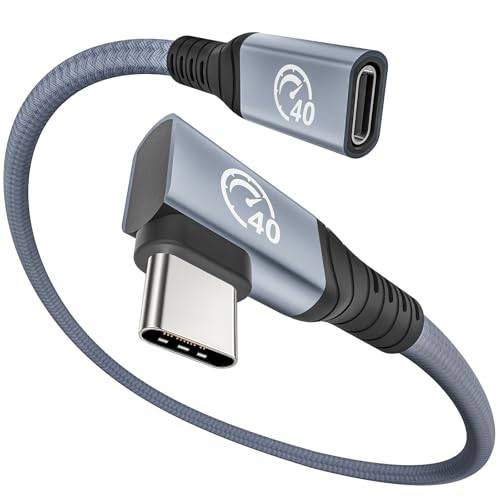 USB 4 förlängningskabel 240W 0.6M,vinkelrät Thunderbolt 4/3 & USB C hane till hona kabel,PD 3.1 snabbladdning 40Gbps 8K@60Hz video,typ C förlängningssladd,för MacBook,iPad Pro/Air,Galaxy S24 S23