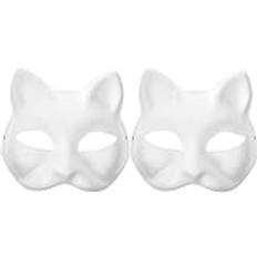 ifundom Kattmask Therian Masker 2St Vita Kattmasker Handmålade Papper Omålat Tomt Djur Halvansikte Dress Up Mask För Halloween Maskerad Cosplay Festtillbehör