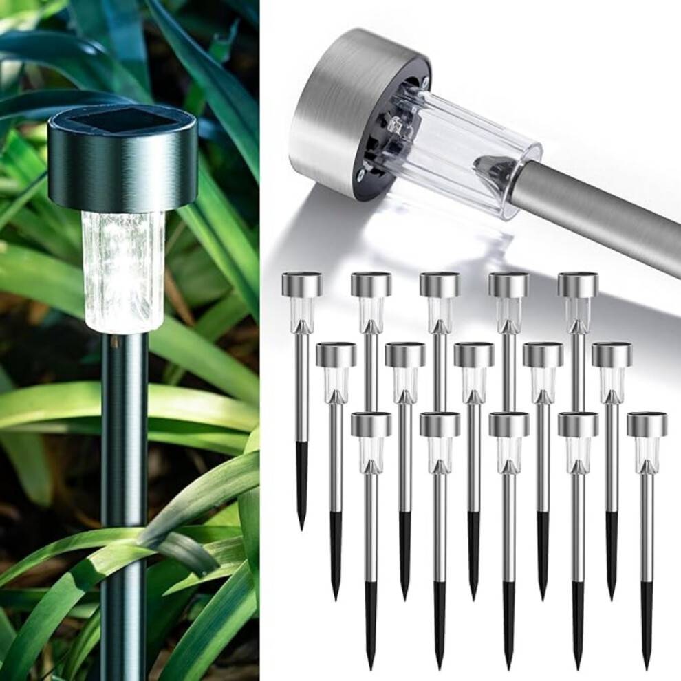 Solcellslampor för utomhusbruk, 16-pack, LED-solcellslampor i rostfritt stål för uteplats
