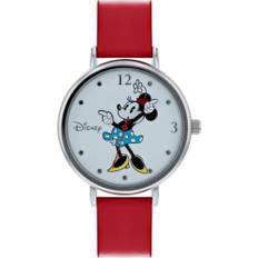 Disney Minnie Mouse Quartz Silver Dial Red Leather Strap Girls Watch MN1302