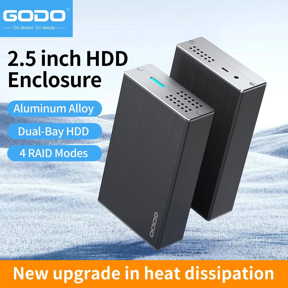 GODO 2.5" SATA Dual Bay RAID Hard Drive Enclosure USB3.0 SSD HDD External Array Box Support RAID/JBOD Disk Array Enclosure
