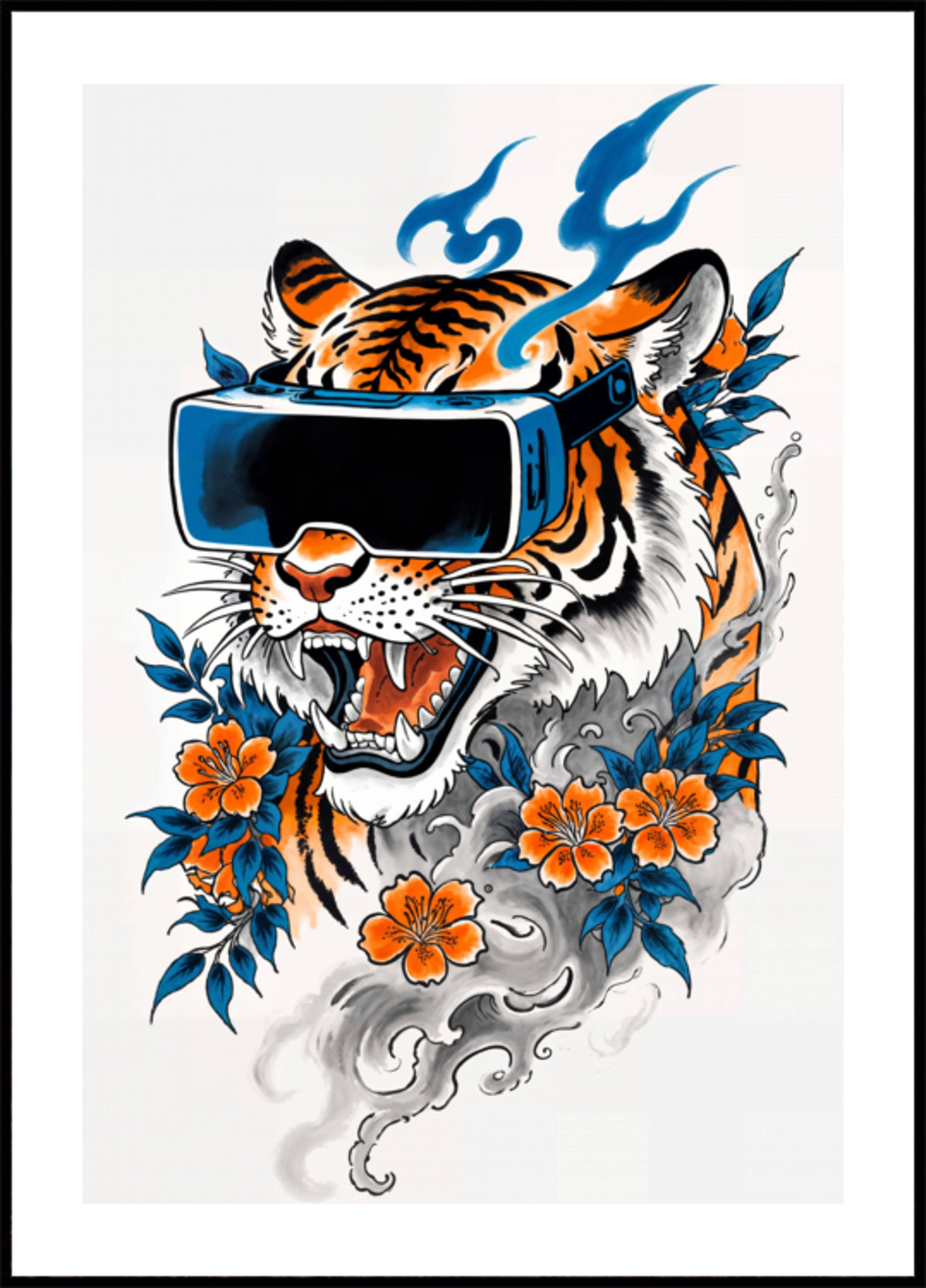 Cyber Tiger Blossom (50x70) - Plakater > Djur Posters, Illustrationsposters, Gaming, BD