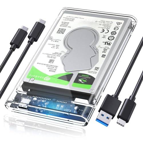 ORICO 2,5" typ C USB 3.1 (Gen 2 6 Gbps) hårddiskhölje för SATA III HDD och SSD stöder UASP-protokoll med typ C till C-kabel - transparent