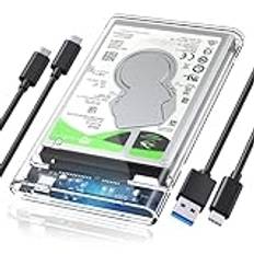 ORICO 2,5" typ C USB 3.1 (Gen 2 6 Gbps) hårddiskhölje för SATA III HDD och SSD stöder UASP-protokoll med typ C till C-kabel - transparent