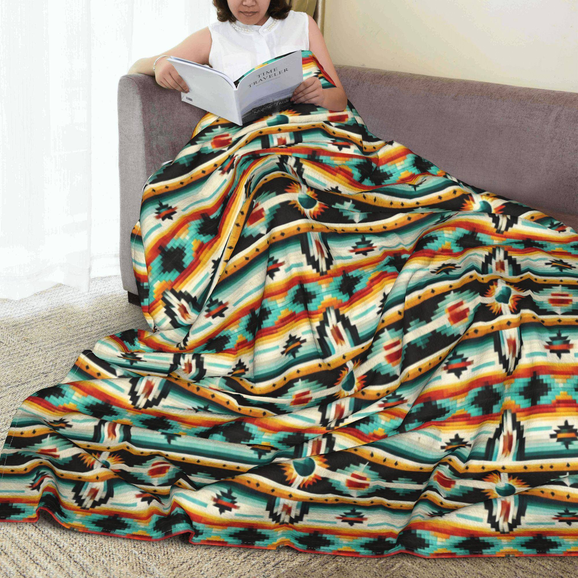 Navajo Stam Nordamerikansk Sol Berg Design Filt Multifunktionell Flanell Soffa Pläd för Sovrum Plädar Sängöverkast