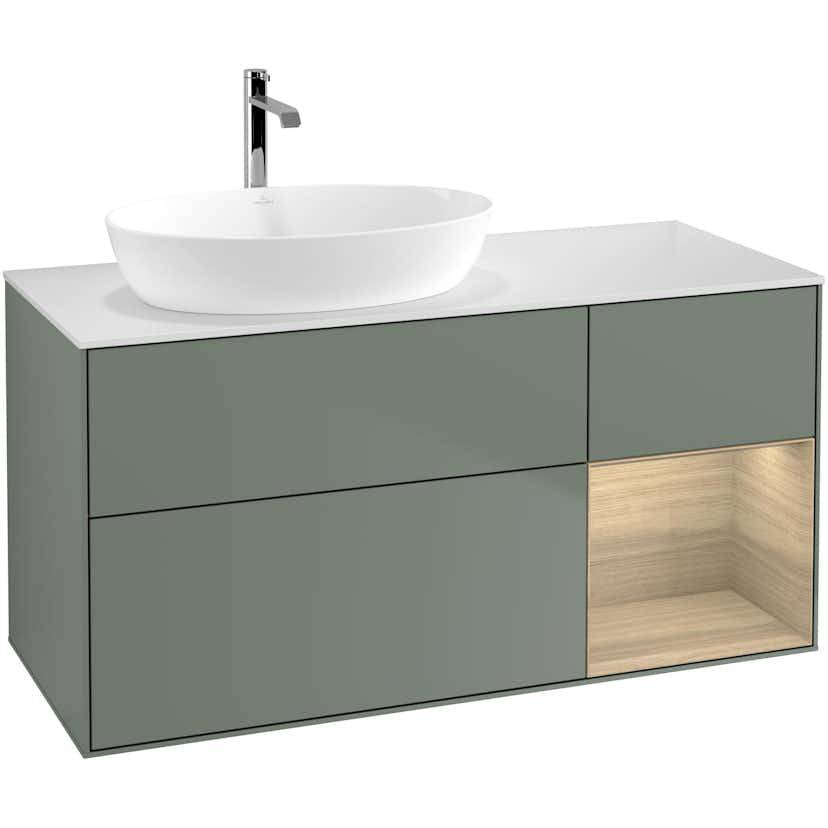 Tvättställsskåp Villeroy & Boch Finion med 3 Lådor Hylla och Bänkskiva för Ocentrerat Tvättställ från Artis & Collaro