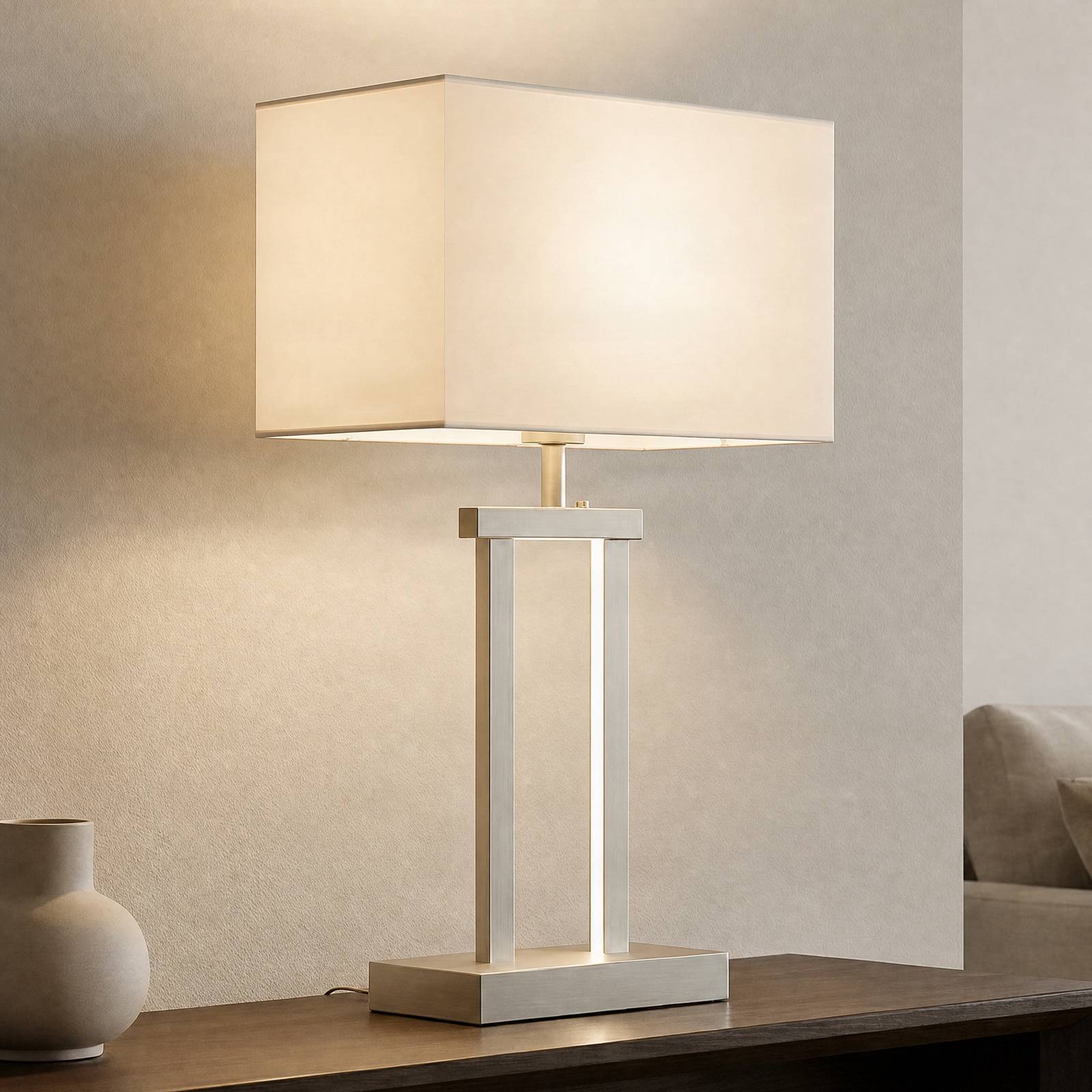 Bordslampa Sigurd Lindby, dimbar, Aluminium / grå / zink, Vardagsrum / matsal, Textil / tyger / siden, Modern, Bordslampa
